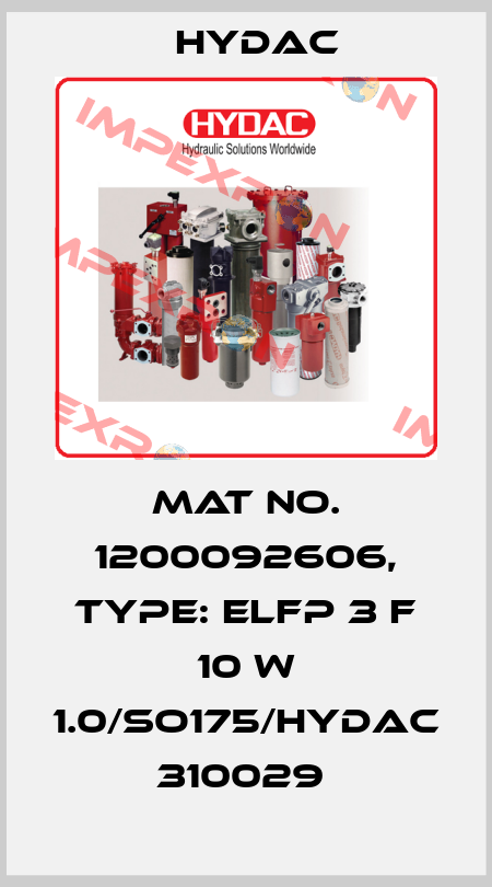 Mat No. 1200092606, Type: ELFP 3 F 10 W 1.0/SO175/HYDAC      310029  Hydac