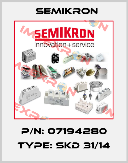 P/N: 07194280 Type: SKD 31/14 Semikron