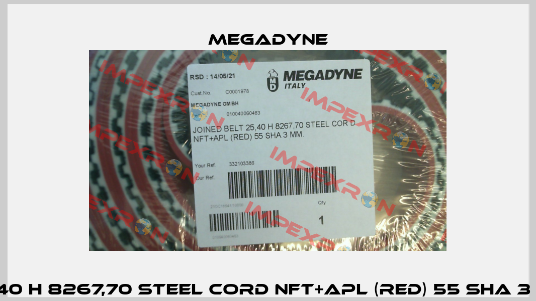 25,40 H 8267,70 STEEL CORD NFT+APL (RED) 55 SHA 3 MM Megadyne